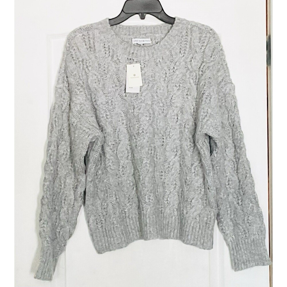 And Now This Women's Trendy Plus Size Cable-Knit Crewneck Sweater Size 0X, Grey